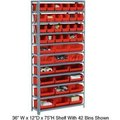 Global Equipment Steel Open Shelving with 36 Red Plastic Stacking Bins 10 Shelves - 36x18x73 603254RD